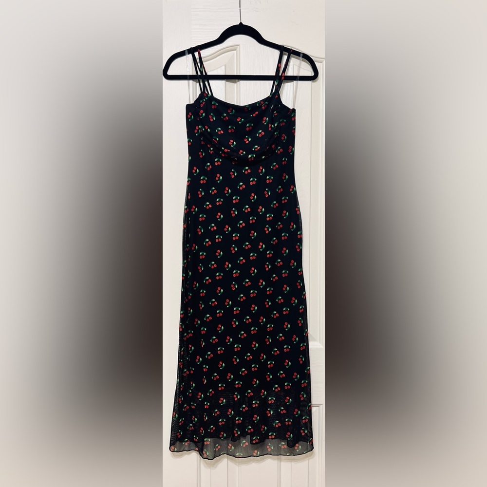 Like New Chic Black Dress with Cherry Print